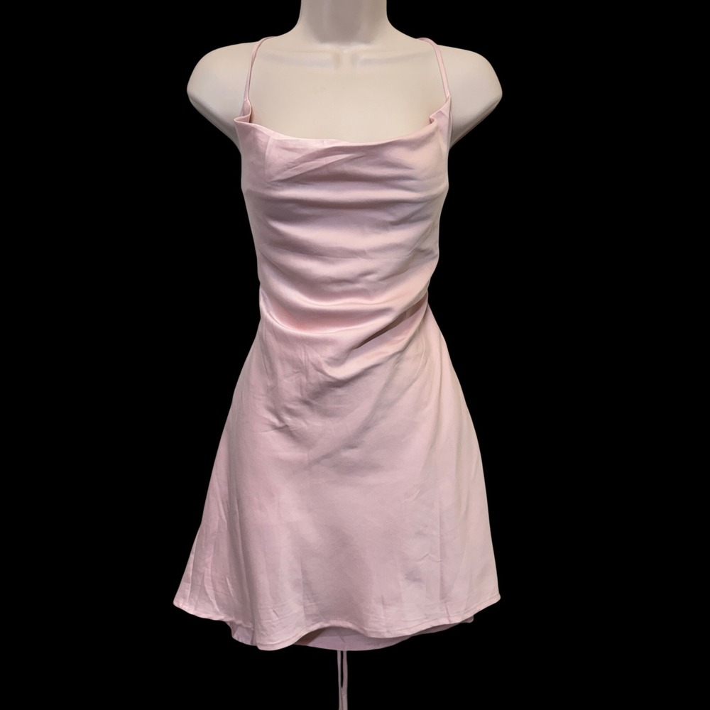 Princess Polly Women Celena Mini Dress 10 Pink Satin Cowl Backless Coquette Chic